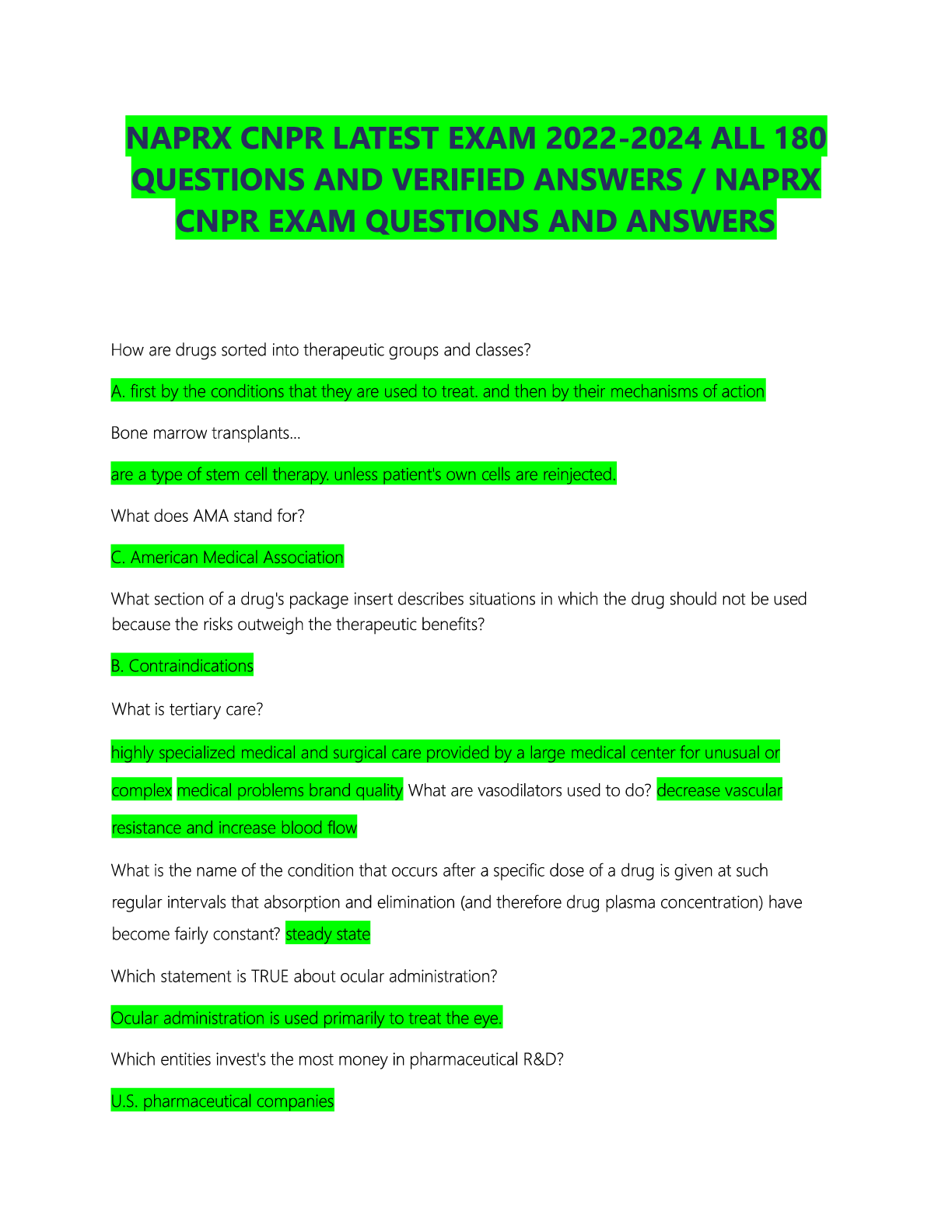 Preview image for NAPRX CNPR LATEST EXAM 2022-2024 ALL 180 QUESTIONS AND VERIFIED ANSWERS , NAPRX CNPR EXAM QUESTIONS AND ANSWERS