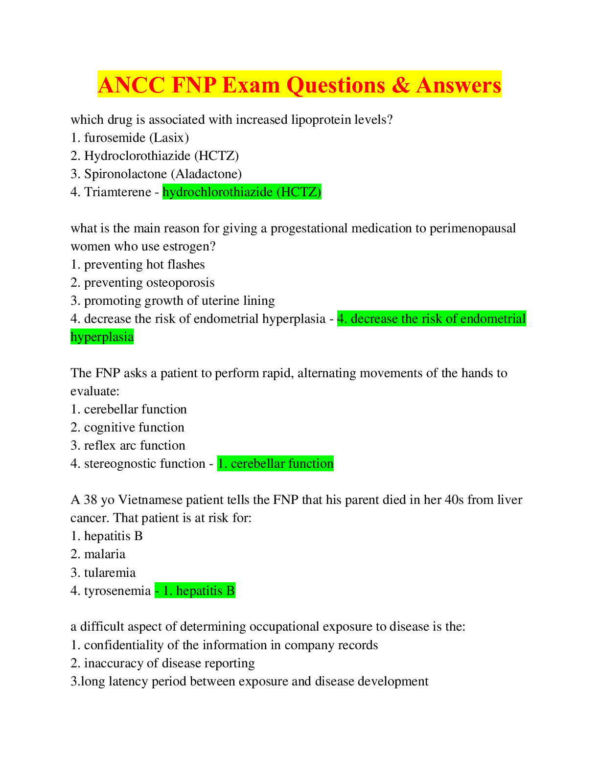 ANCC FNP Exam Questions & Answers