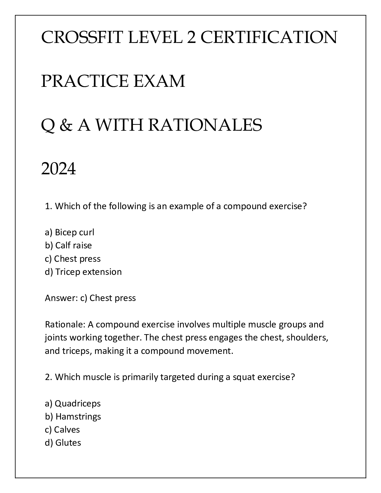 Preview image of CROSSFIT LEVEL 2 CERTIFICATION PRACTICE EXAM Q & A WITH RATIONALES 2024 document