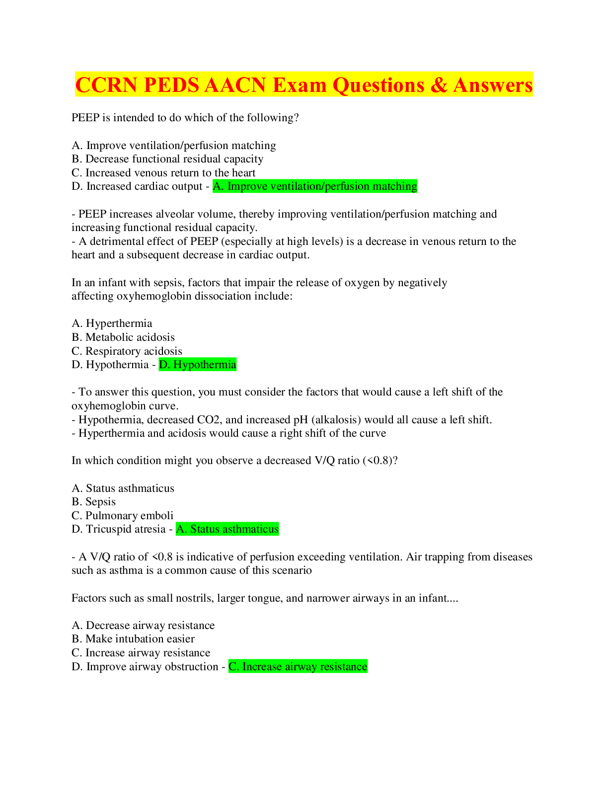 Preview image for CCRN PEDS AACN Exam Questions & Answers