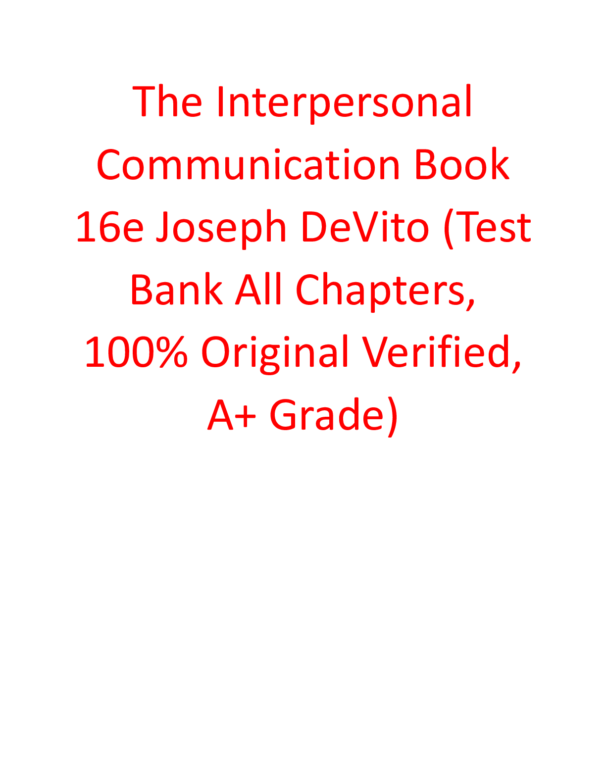 Preview of Test Bank For The Interpersonal Communication Book 16th Edition By Joseph DeVito
