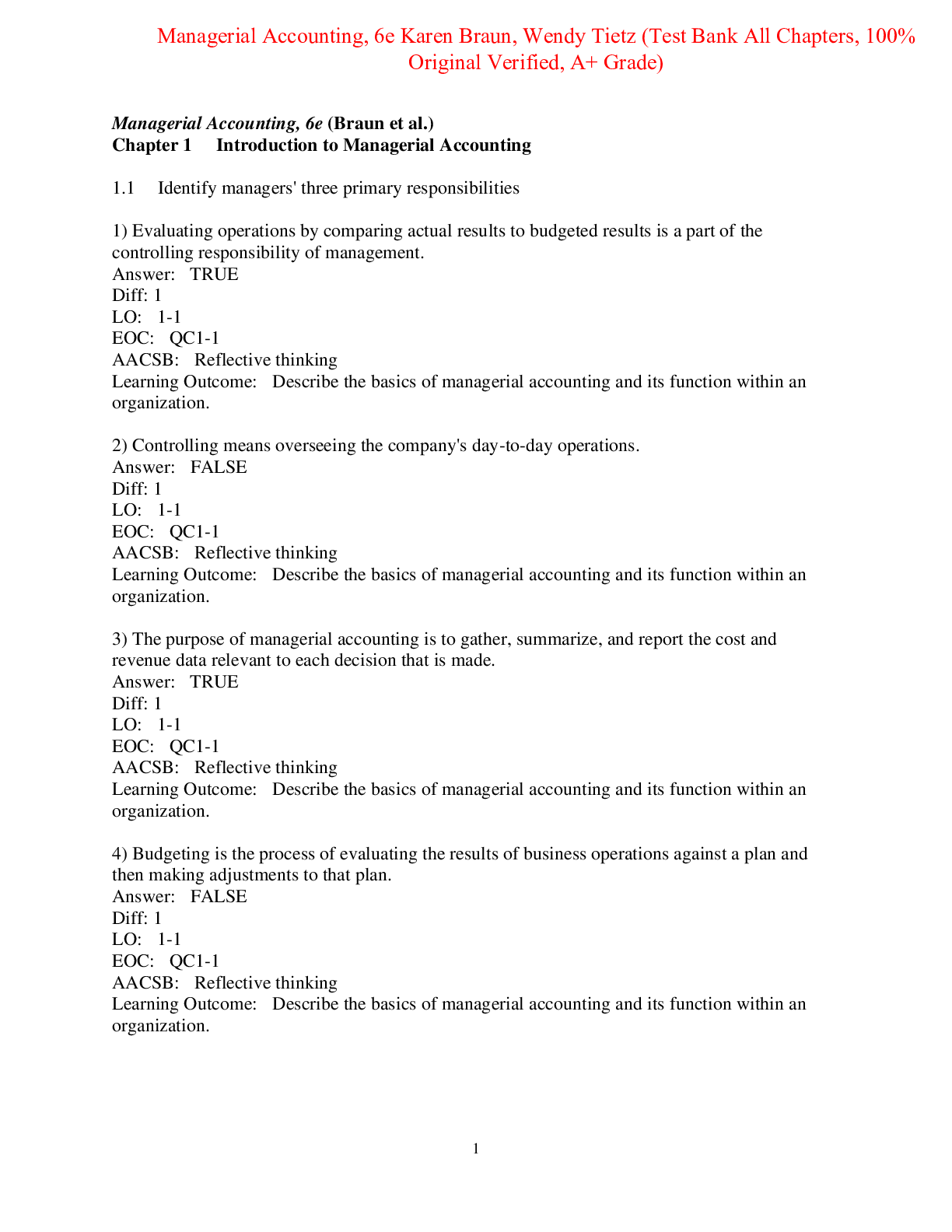 Preview image of Test Bank For Managerial Accounting 6th Edition By Karen Braun, Wendy Tietz document