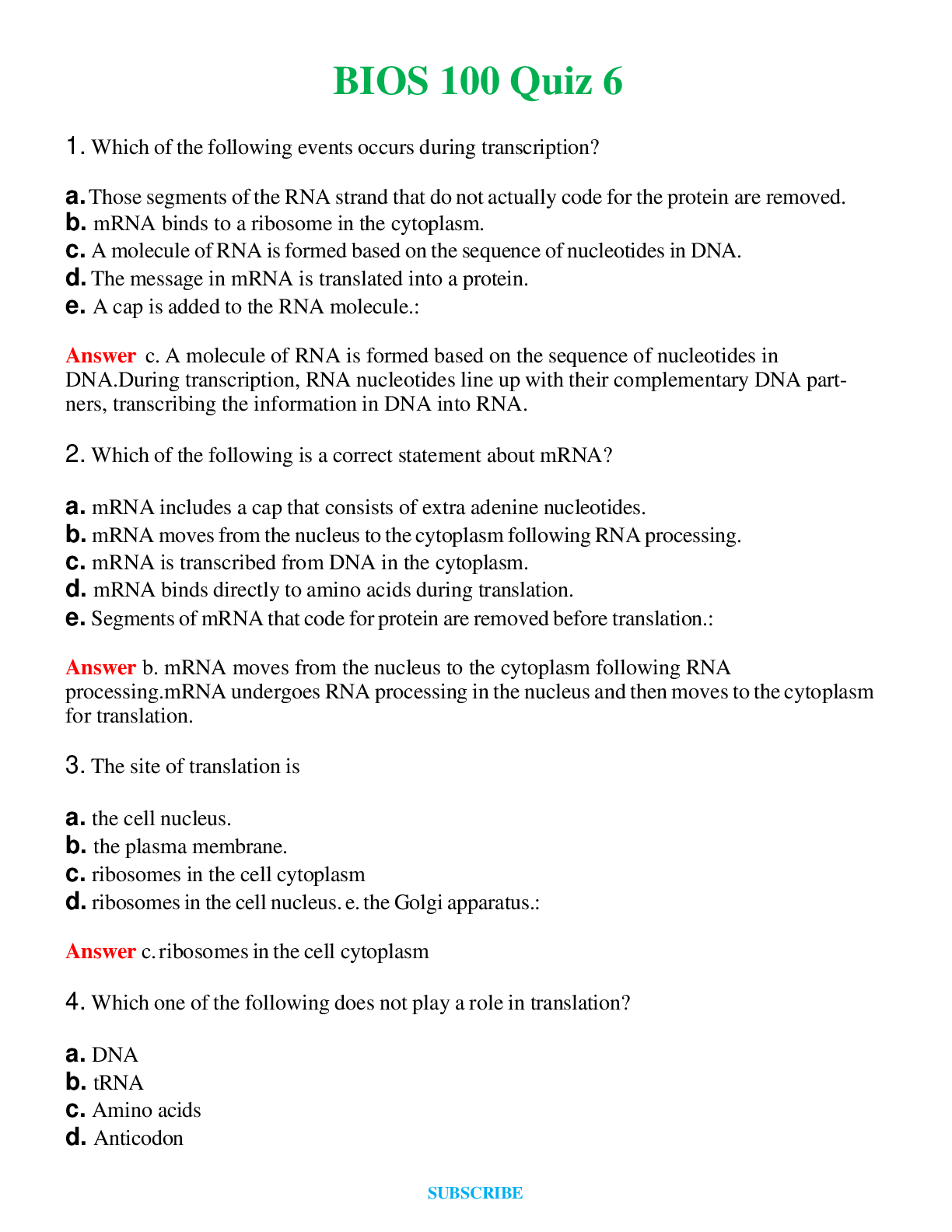 BIOS 100 Quiz 6  | Questions & Answers with rationales