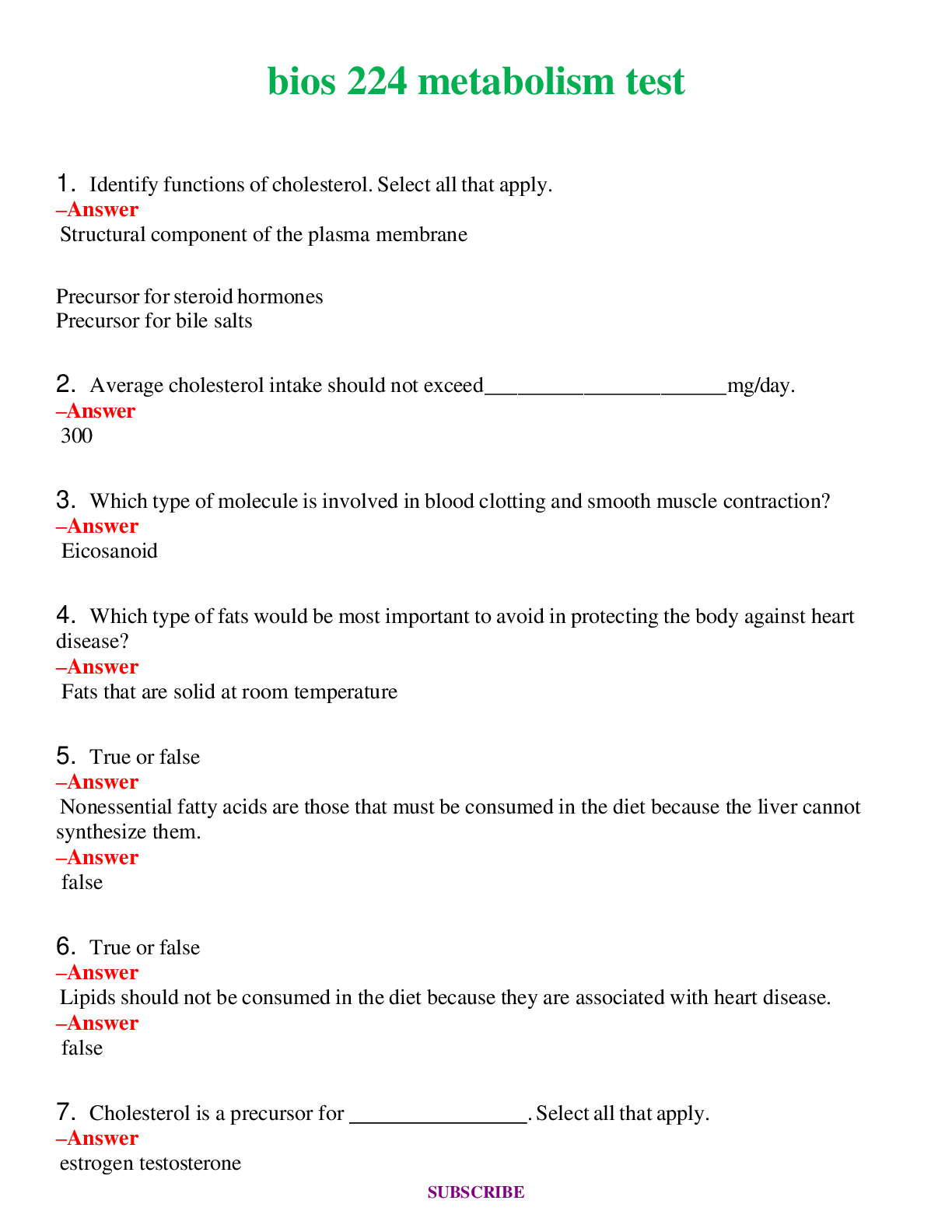 BIOS 224 Metabolism Test | Questions & Answers with rationales