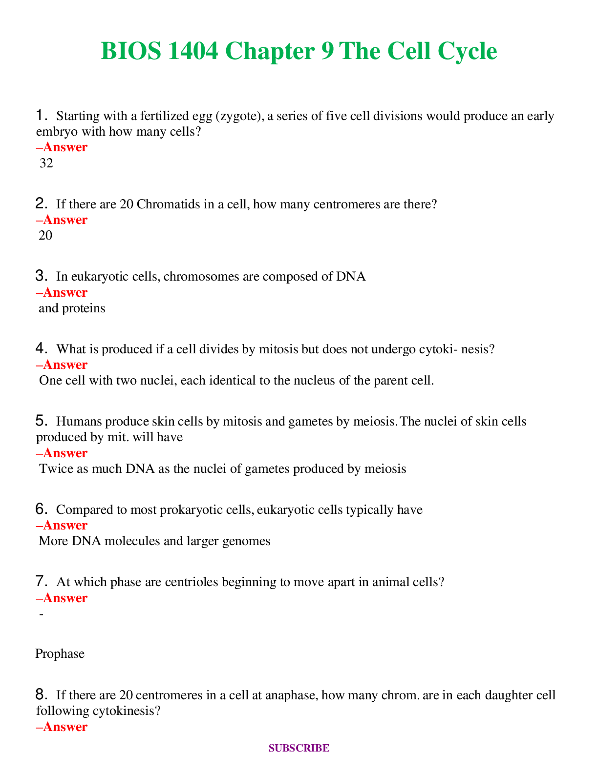 BIOS 1404 Chapter 9 The Cell Cycle | Questions & Answers with rationales
