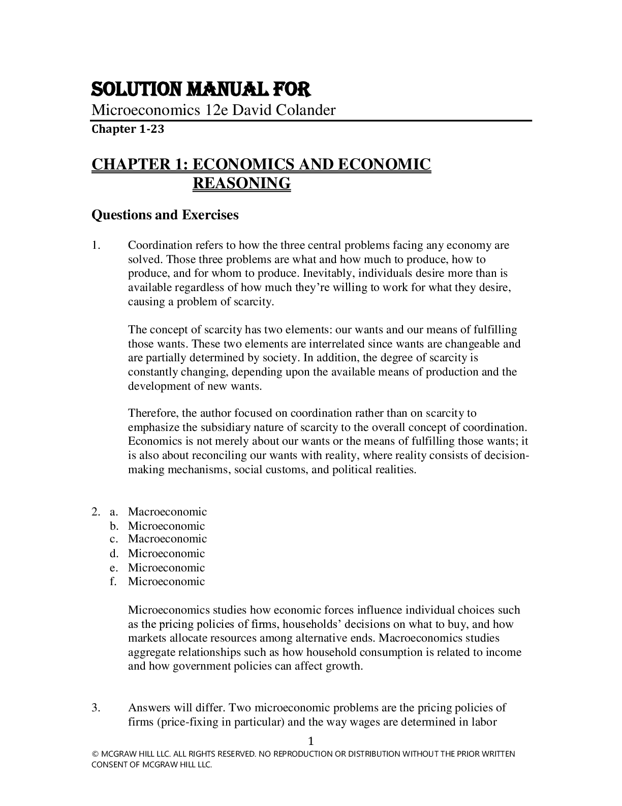 Preview image of Solution Manual For Microeconomics 12e David Colander Chapter(1-23) document