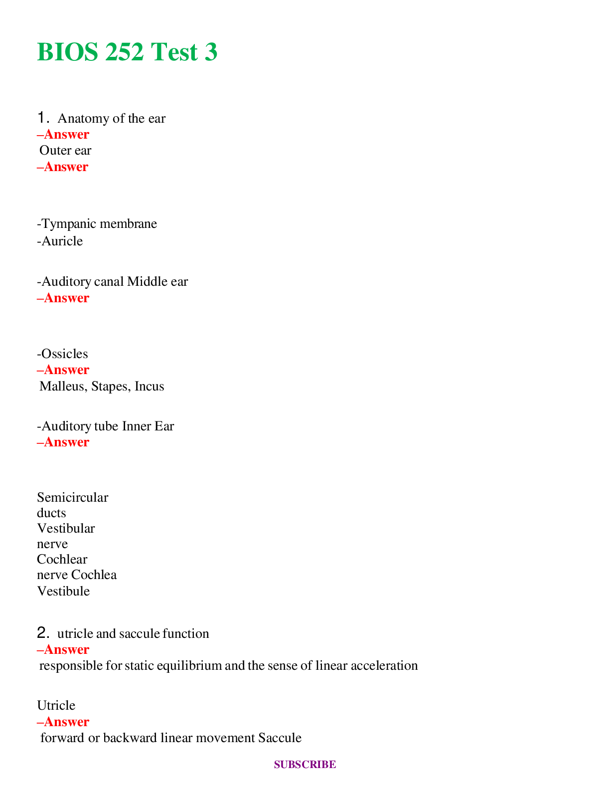 BIOS 252 Test 2   Questions and Answers (Verified Answers)