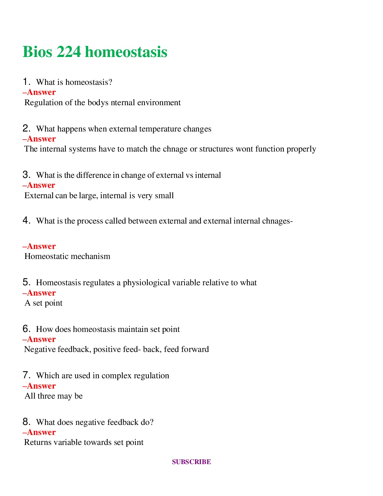 BIOS 224 Homeostasis    Questions and Answers (Verified Answers)