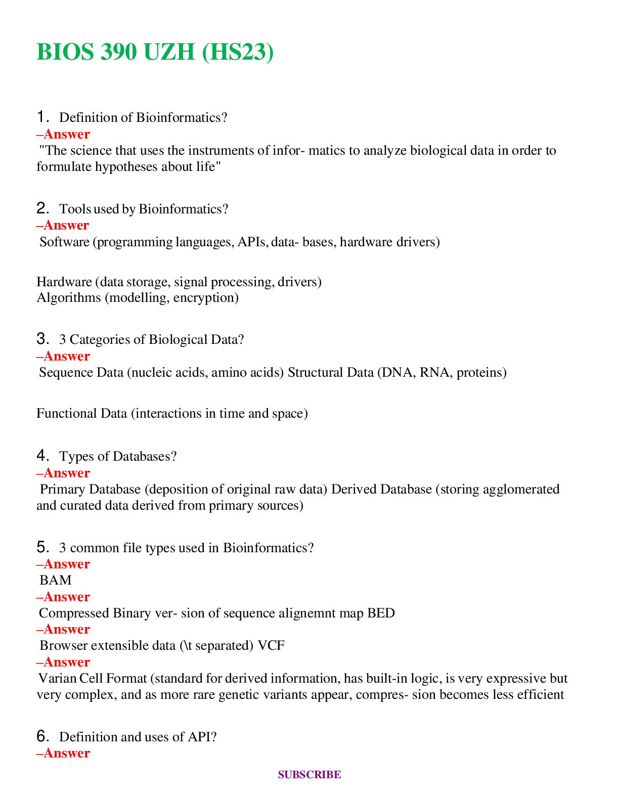 BIOS 390 UZH (HS23)    Questions and Answers (Verified Answers)