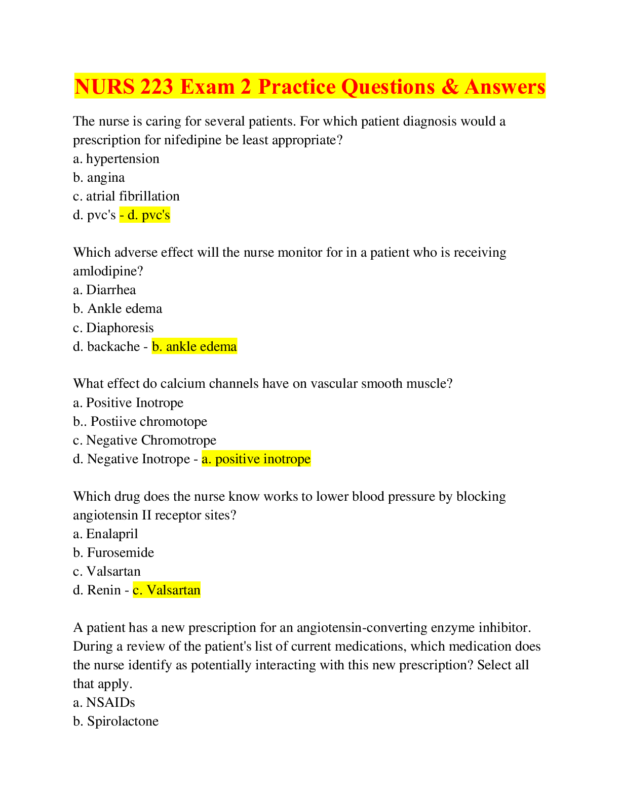 Preview image for NURS 223 Exam 2 Practice Questions & Answers