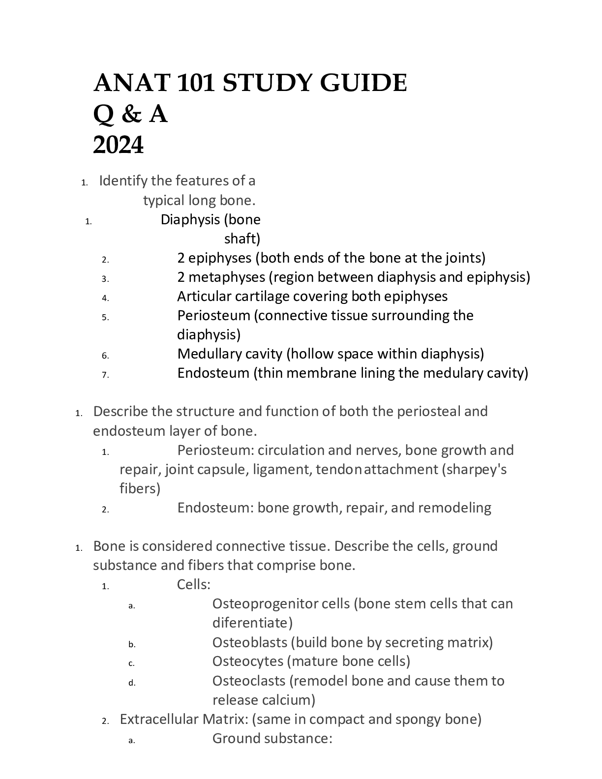 Preview image of ANAT 101 STUDY GUIDE Q & A 2024 document