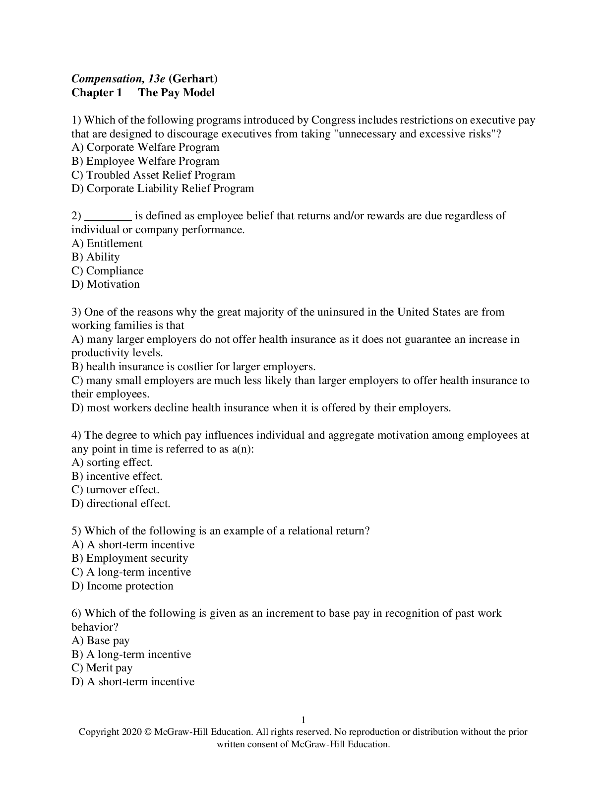 Preview image of Compensation 13th Edition Gerhart Test Bank document