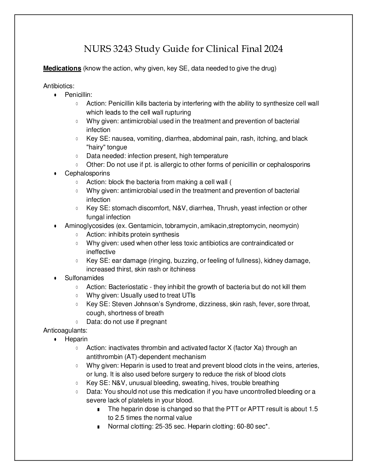 Preview image of NURS 3243 STUDY GUIDE FOR CLINICAL FINAL 2024 document