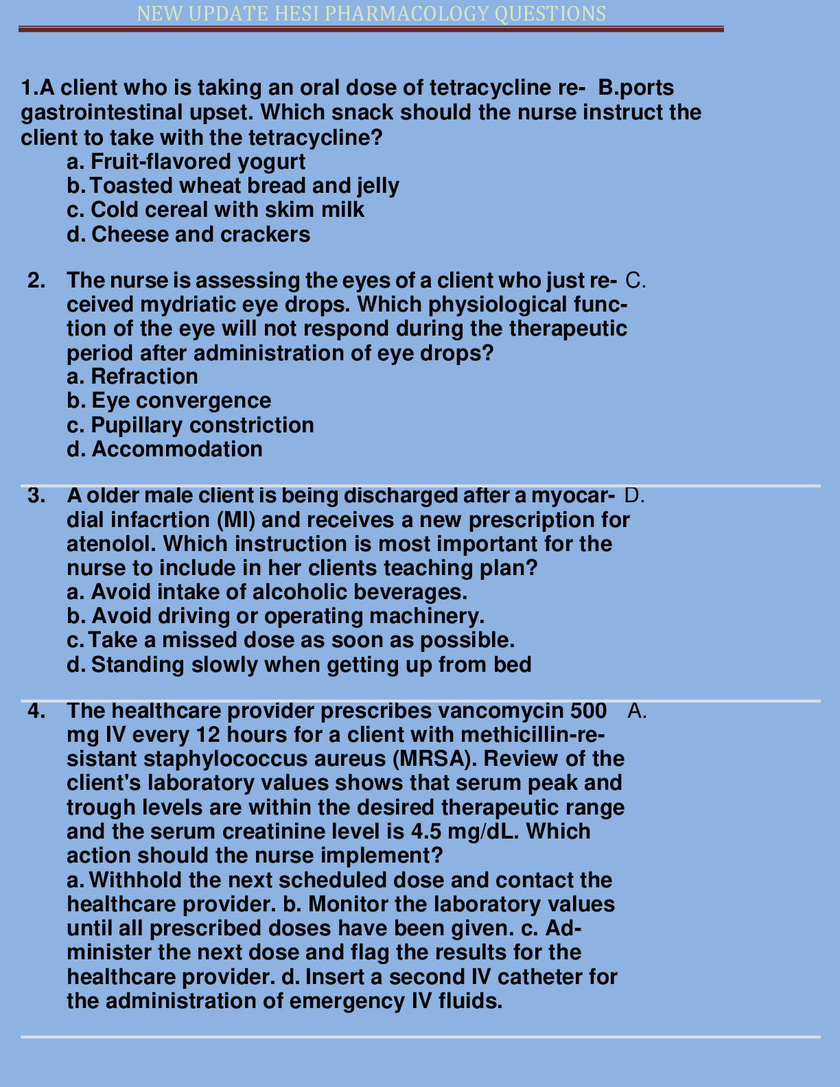 Preview image for NEW UPDATE HESI PHARMACOLOGY QUESTIONS