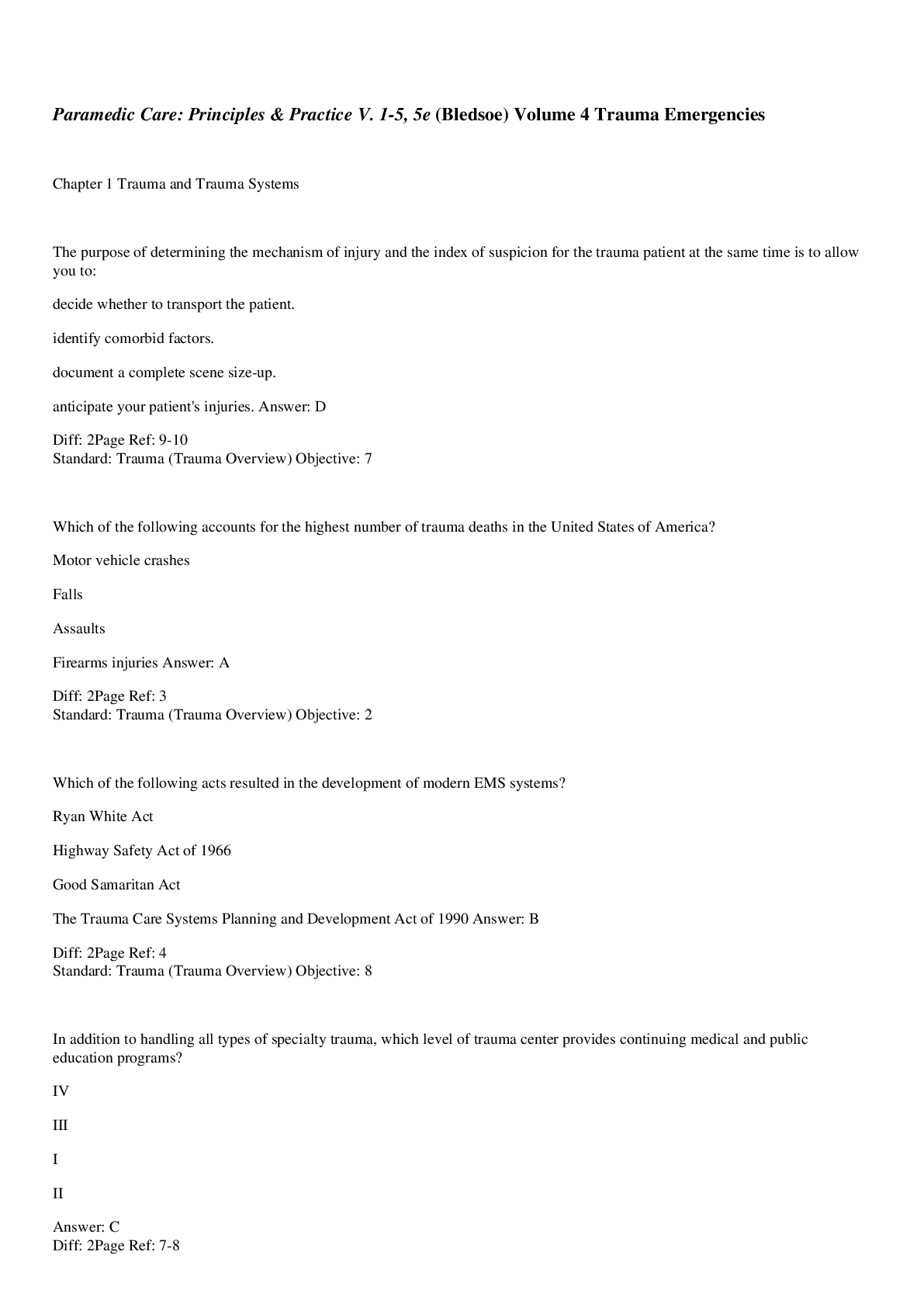 Preview image of COMPLETE TEST BANK PARAMEDIC CARE PRINCIPLES & PRACTICE 5TH EDITION Volume 4! RATED A+ document