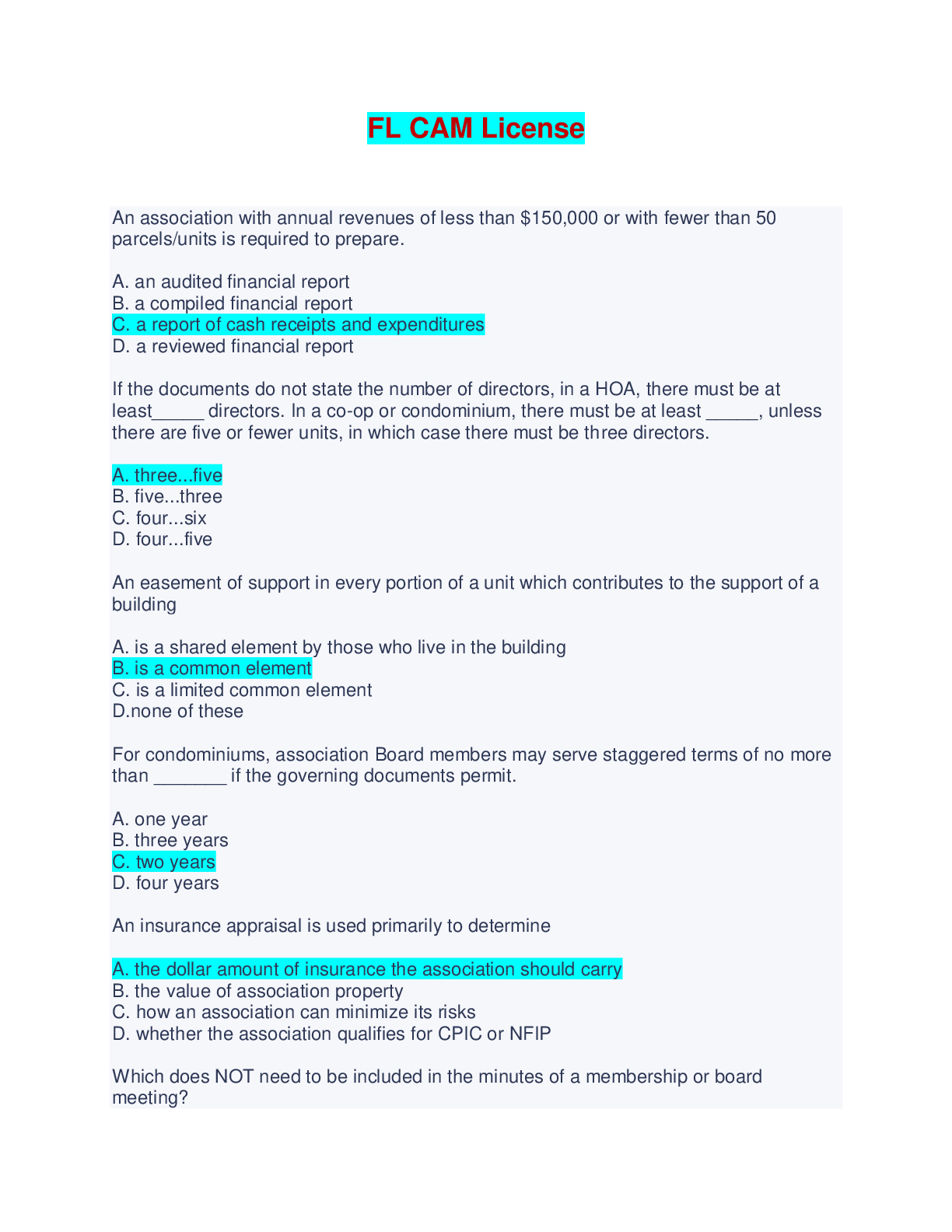 2024 FLORIDA CAM License - Questions with Verified Answers