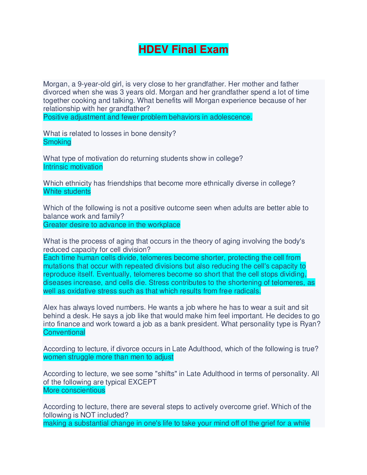 Preview image of HDEV Final Exam - Questions and Answers document