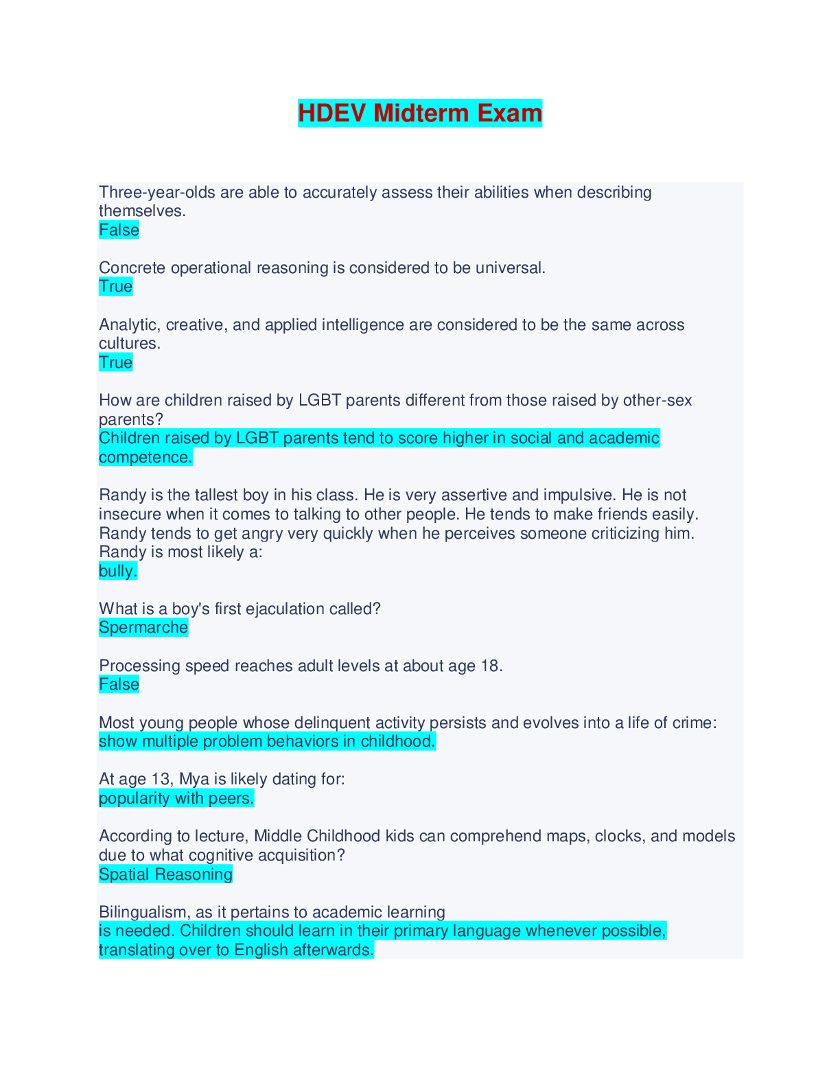 Preview image of HDEV Midterm Exam - Questions and Answers document