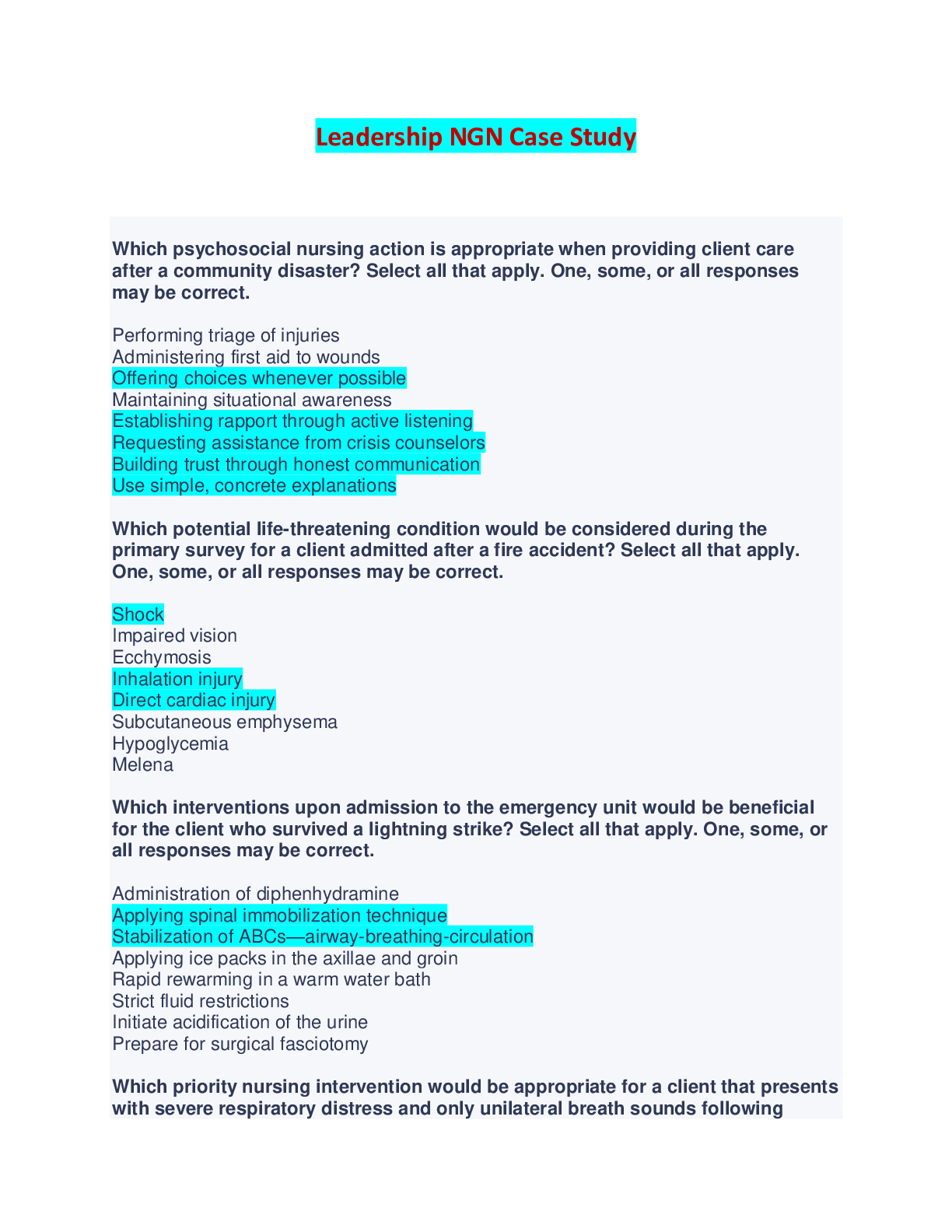 Preview image of Leadership NGN Case Study - Complete Solutions, Q & A document