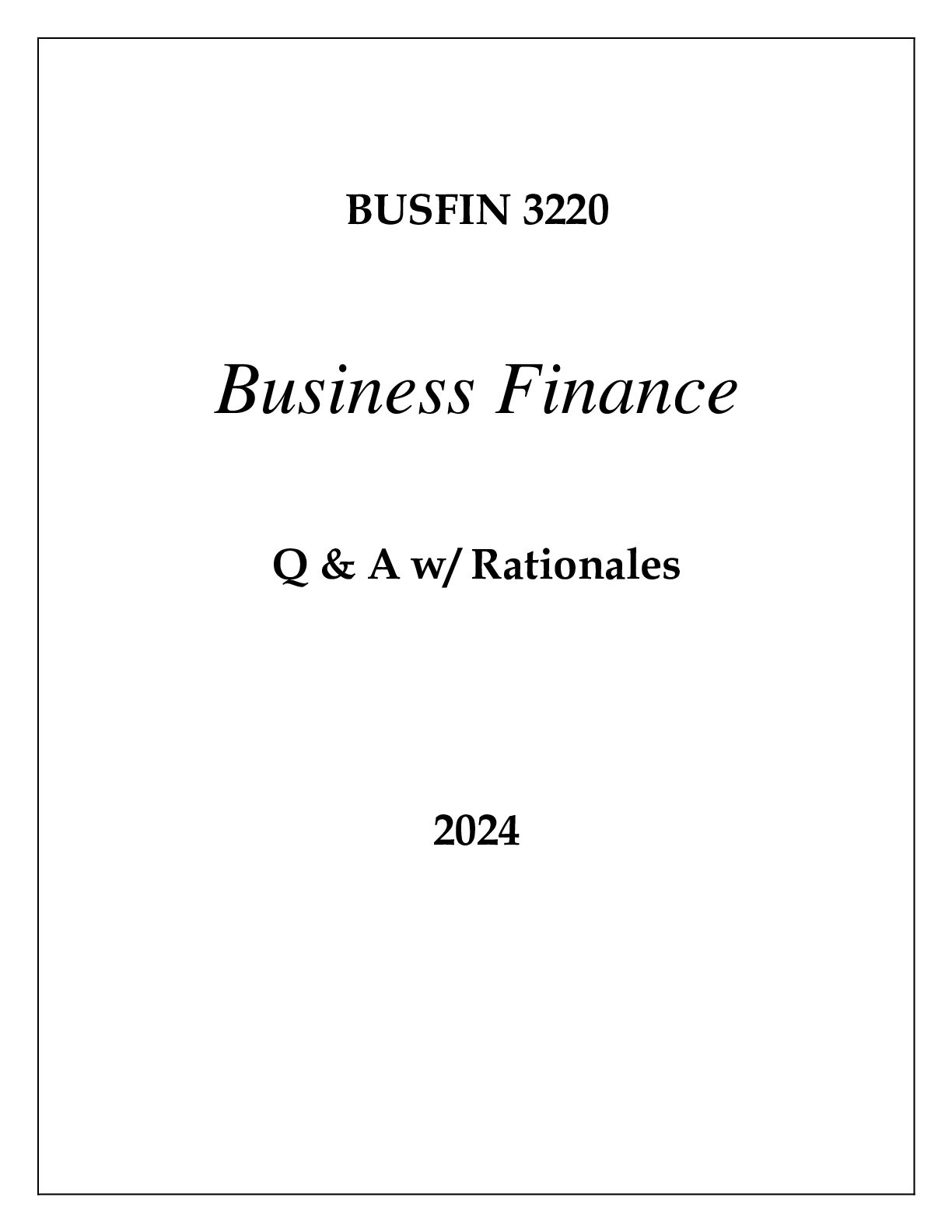 Preview image for BUSFIN 3220 BUSINESS FINANCE EXAM Q & A 2024