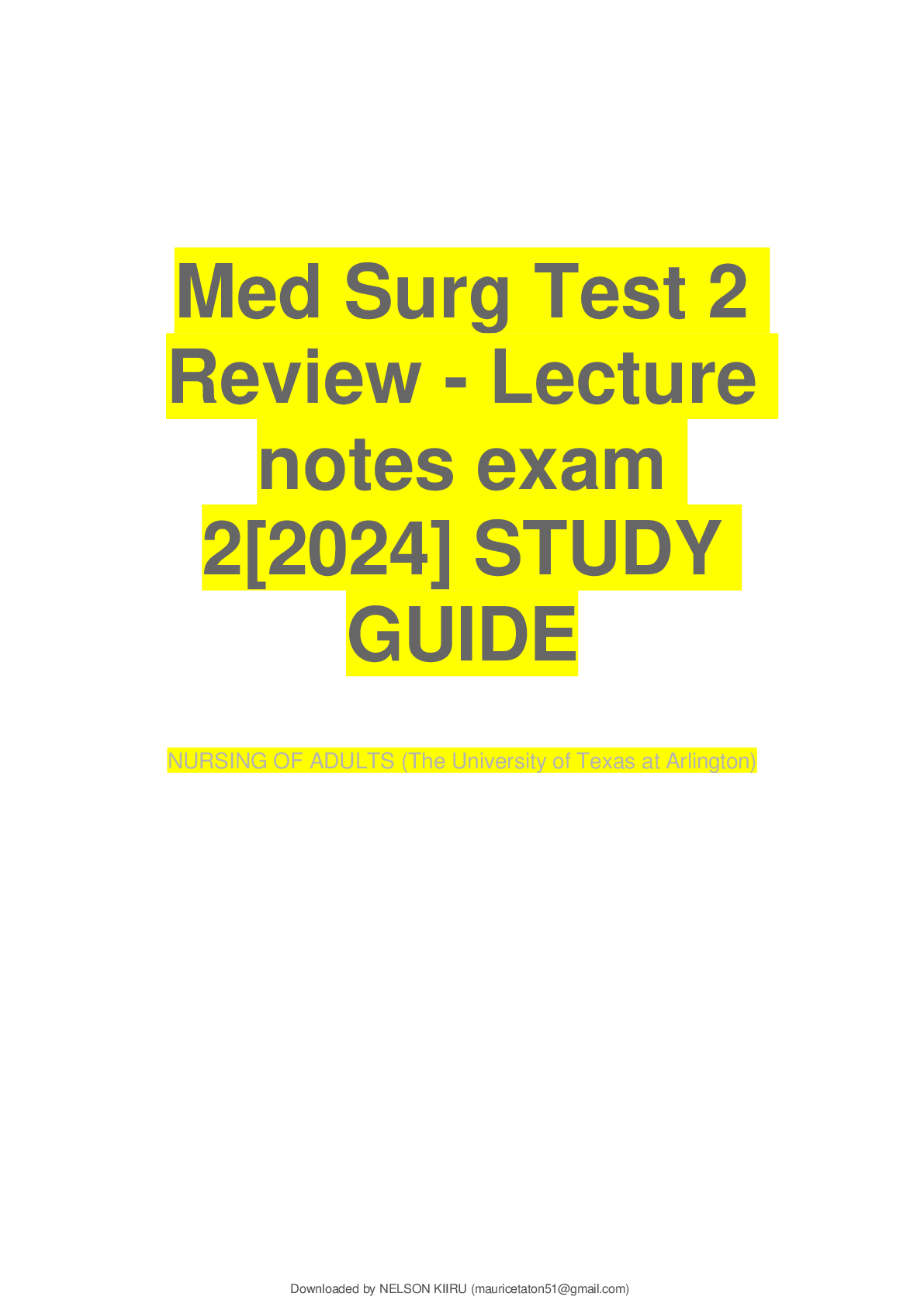 Preview image for Med Surg Test 2 Review - Lecture notes exam 2[2024] STUDY GUIDE