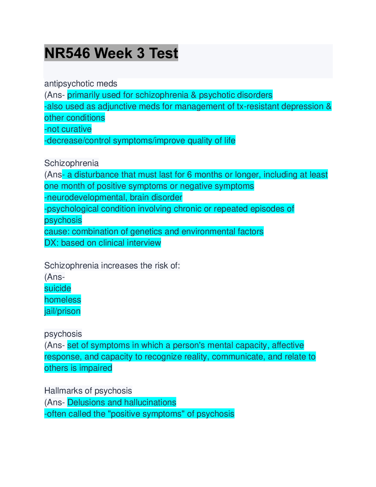 Preview image for NR546 Week 3 Test:NR546 week 3 test your knowledge quiz:Updated Solution