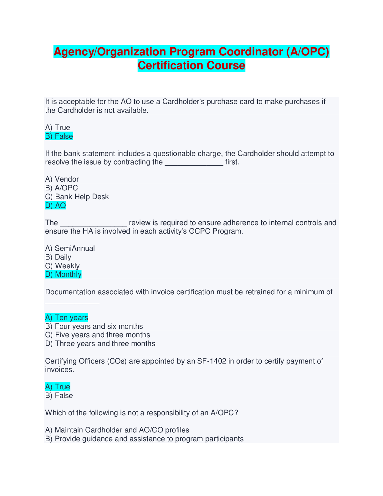 Preview image of Agency/Organization Program Coordinator (A/OPC) Certification Course document