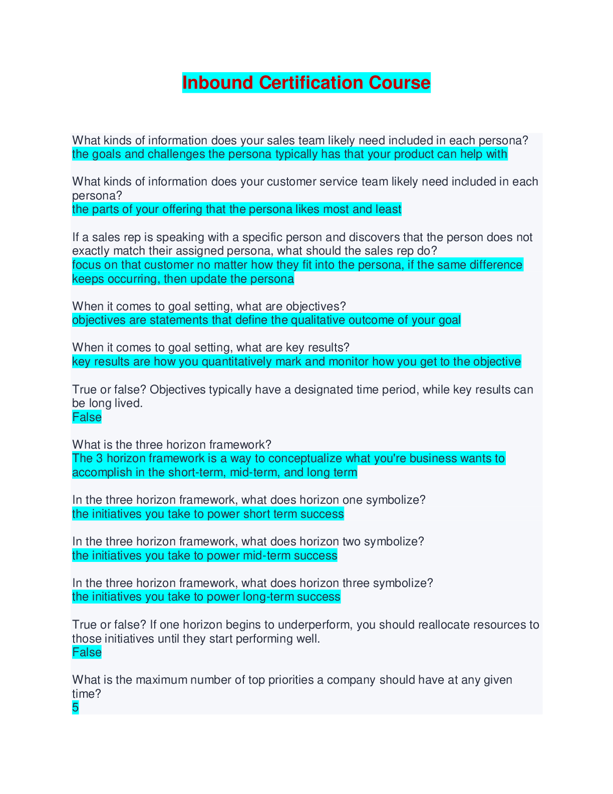 Preview image of Inbound Certification Course - Questions and Answers document