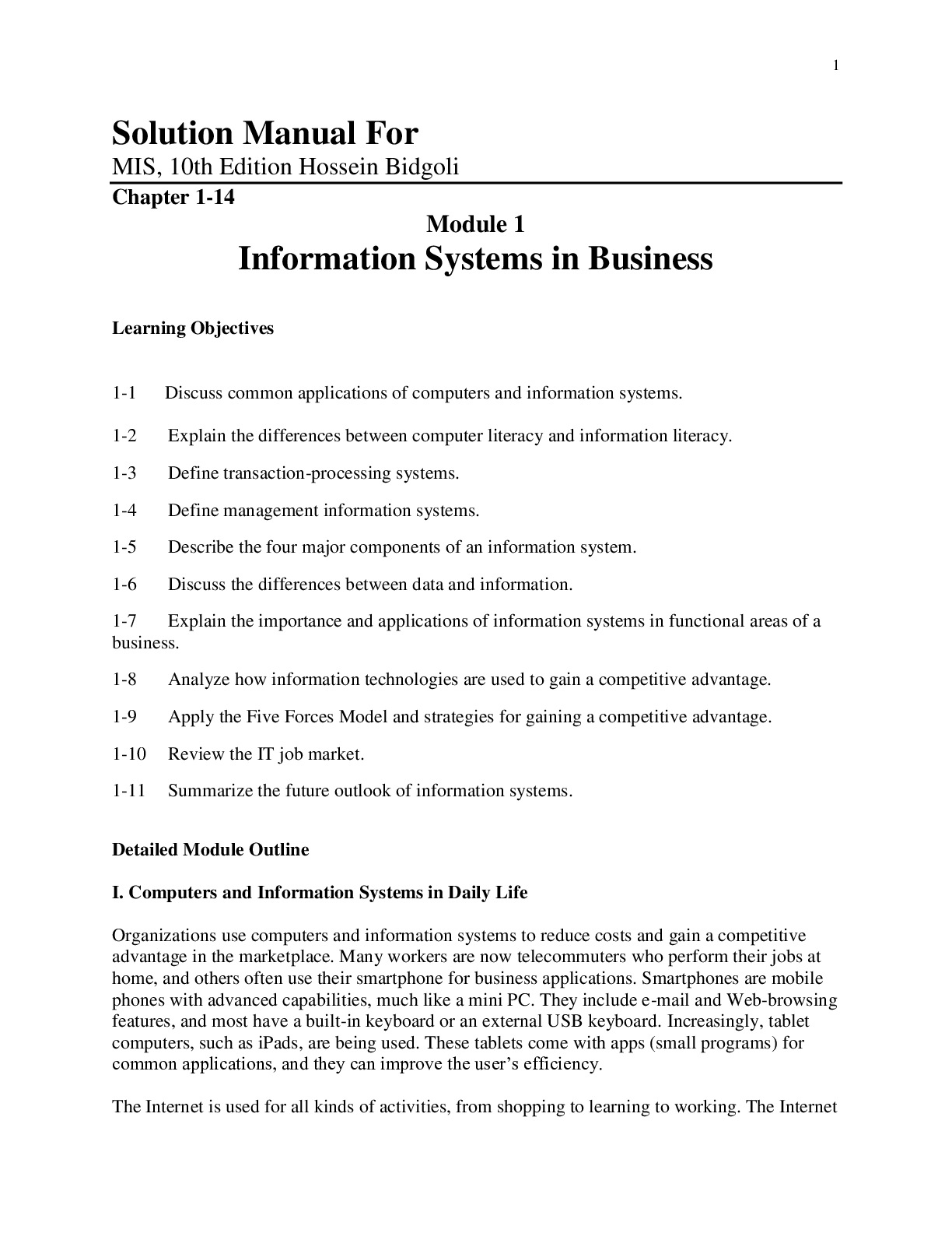 Preview image of Solution Manual For MIS, 10th Edition Hossein Bidgoli document