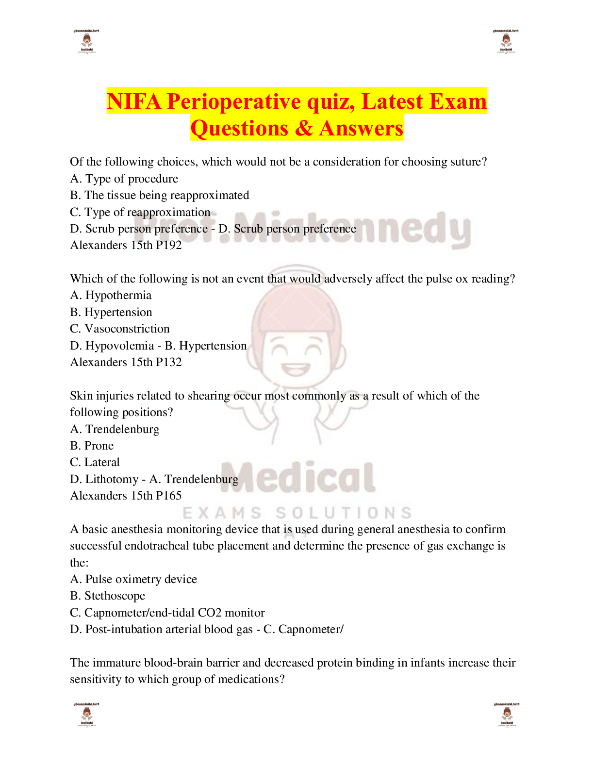 Preview image for NIFA Perioperative quiz, Latest Exam Questions & Answers, 2024-2025