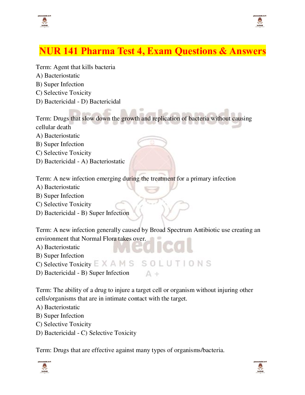 NUR 141 Pharma Test 4, Exam Questions & Answers