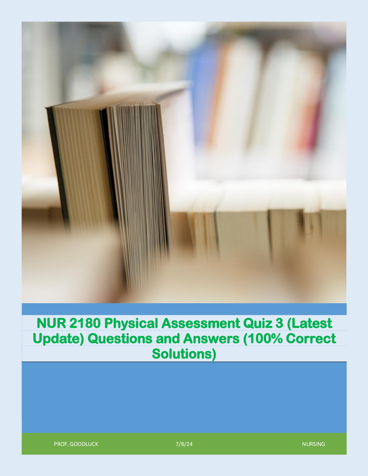 Preview image for NUR 2180 Physical Assessment Quiz 3 (Latest Update) Questions and Answers (100% Correct Solutions)