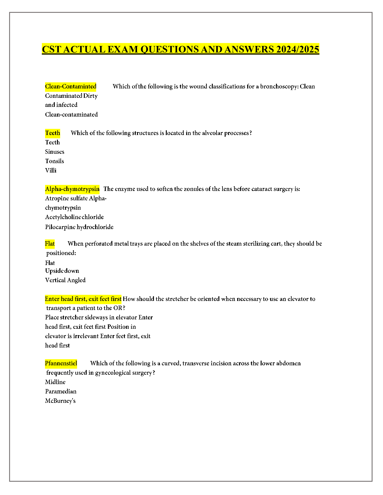 Preview image for CST ACTUAL EXAM QUESTIONS AND ANSWERS || 2024/2025