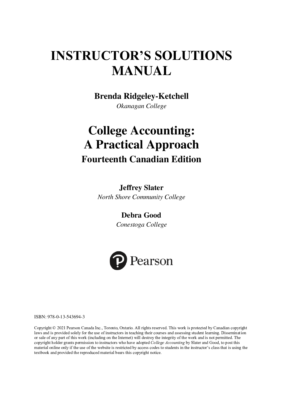 Solution Manual for College Accounting A Practical Approach 14th Canadian Edition Jeffrey Slater