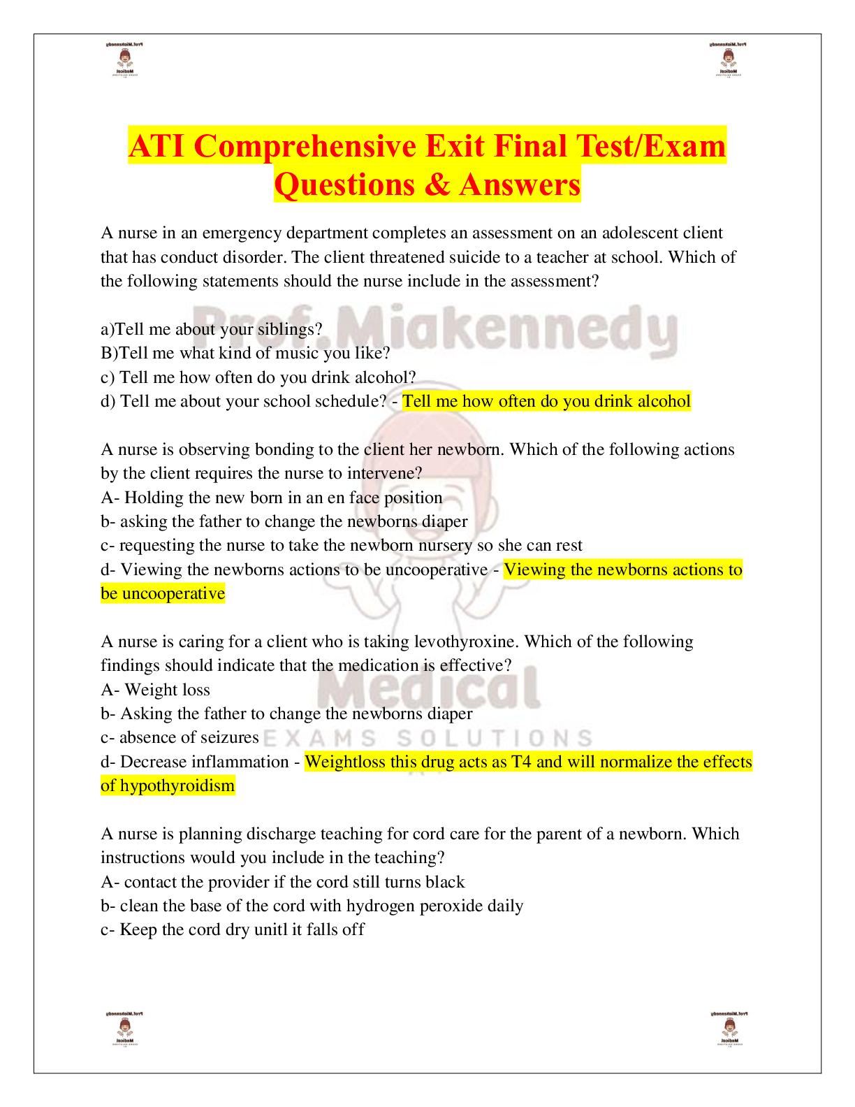 ATI Comprehensive Exit Final Test/Exam Questions & Answers, 2024/25