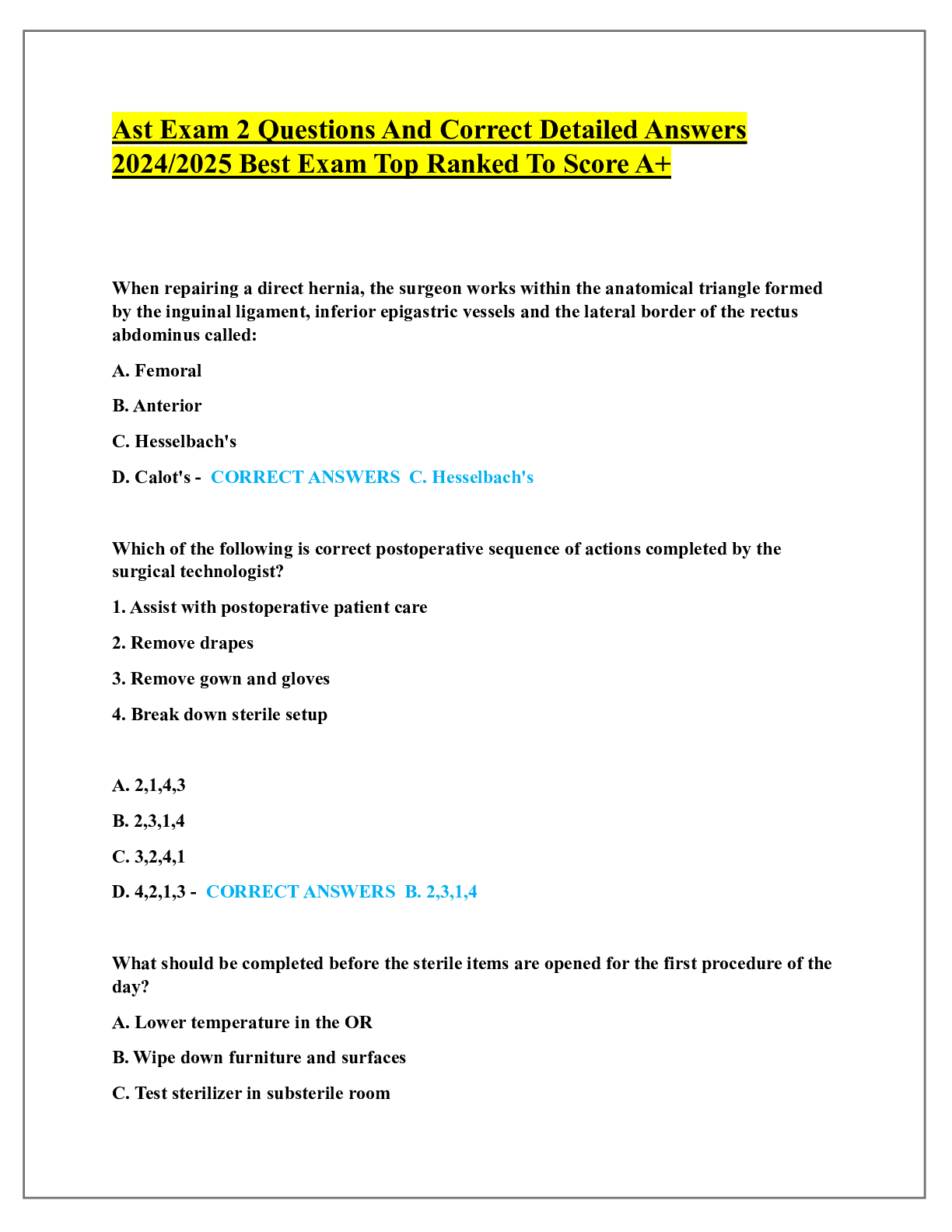 Recommended document preview for Ast Exam 2 Questions And Correct Detailed Answers 2024/2025 Best Exam Top Ranked To Score A+