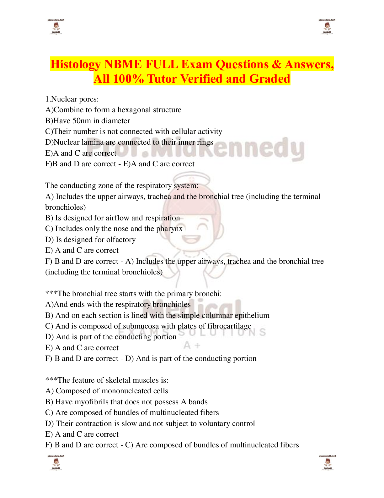 Preview of Histology NBME FULL Exam Questions &amp; Answers, All 100% Tutor Verified and Graded
