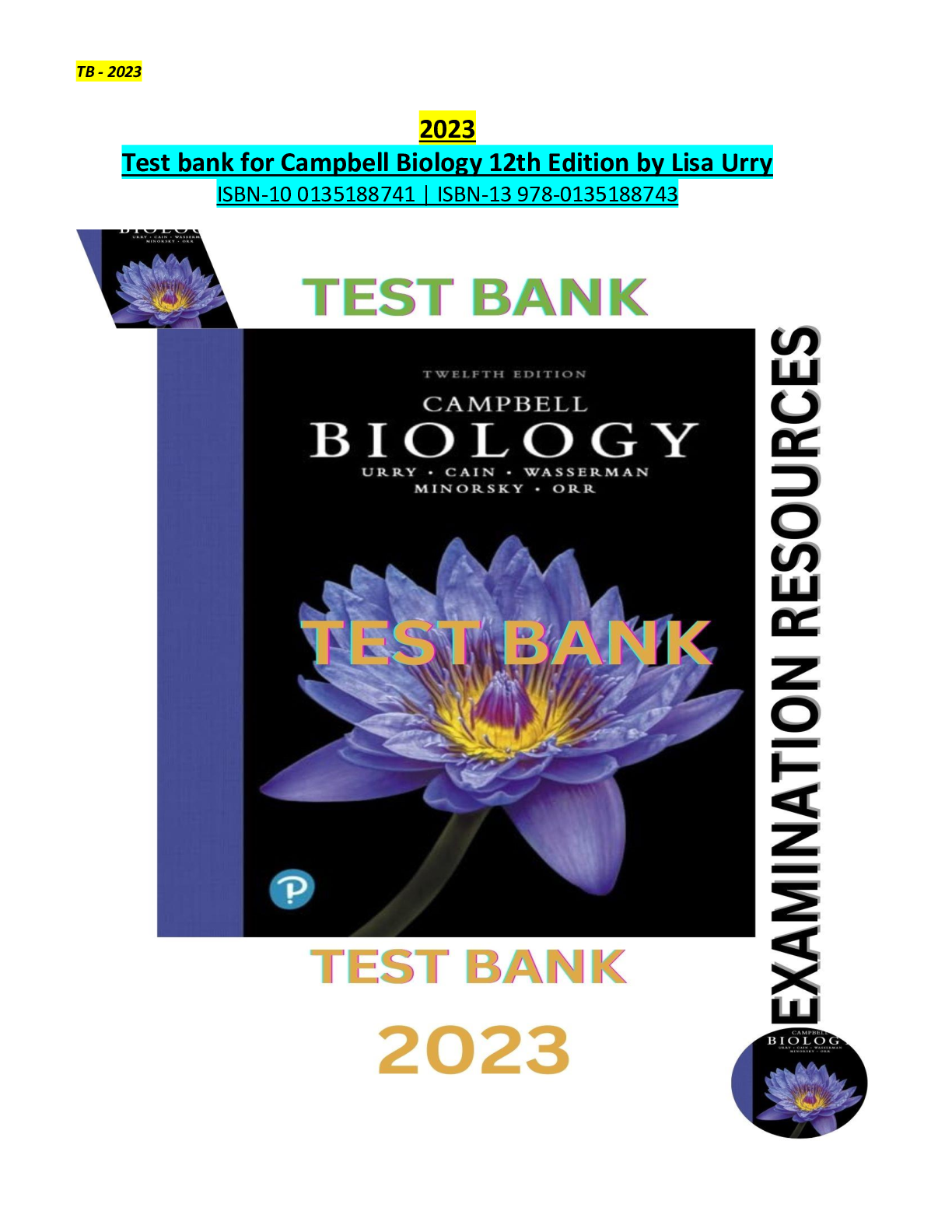 Test Bank for Campbell Biology 12th Edition by Urry