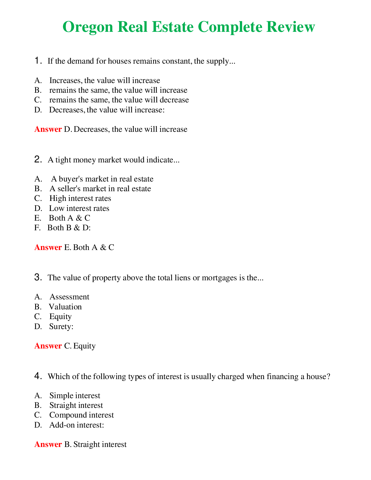 Preview image for Oregon Real Estate Complete Review Actual Questions and Verified Answers ( Included ) 100% Correct