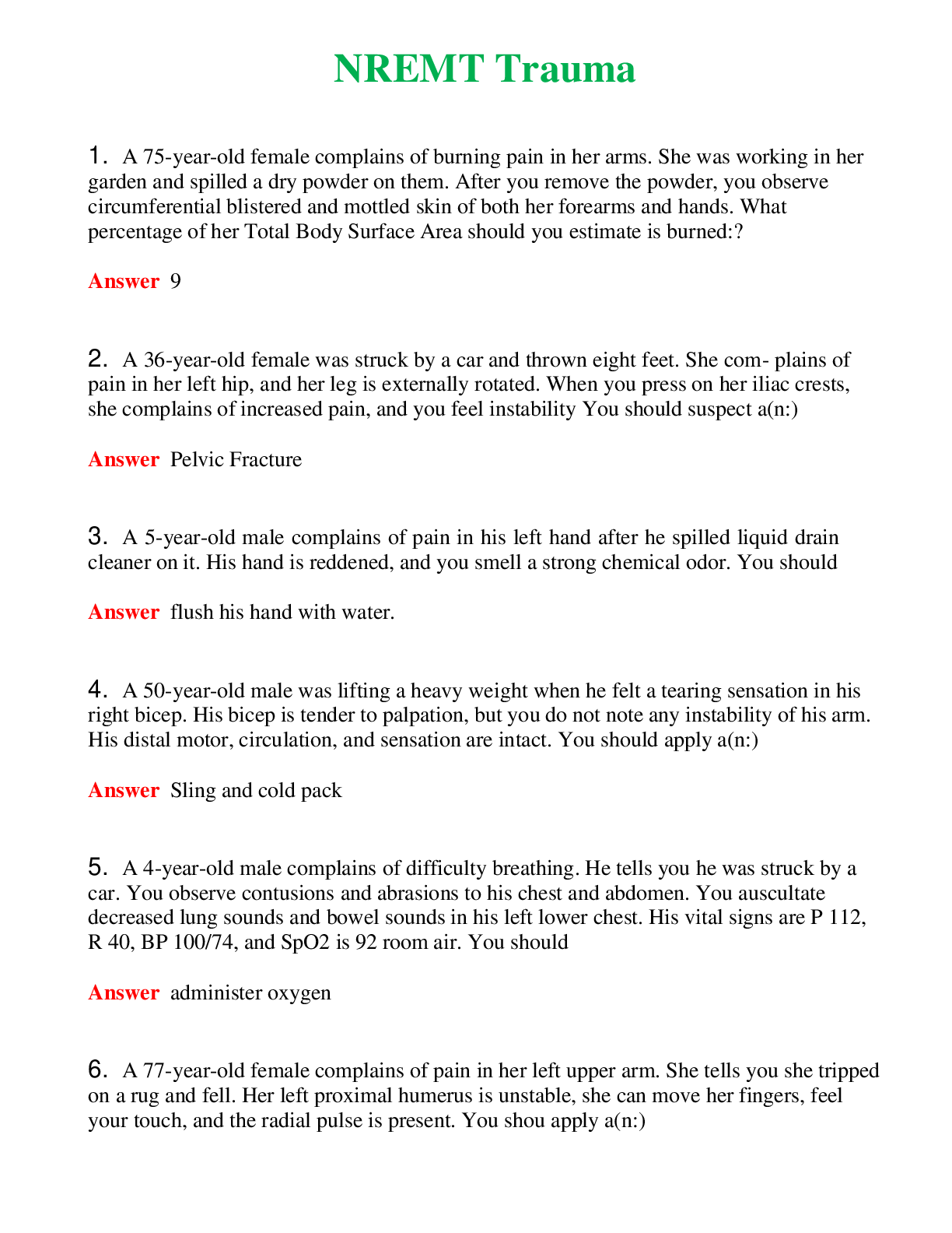 Preview image for NREMT Trauma Actual Questions and Verified Answers ( Included ) 100% Correct