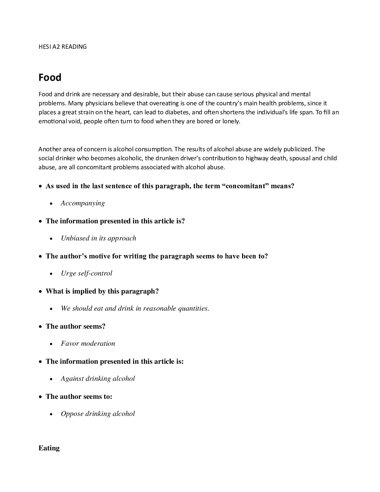 Preview image for HESI A2 READING