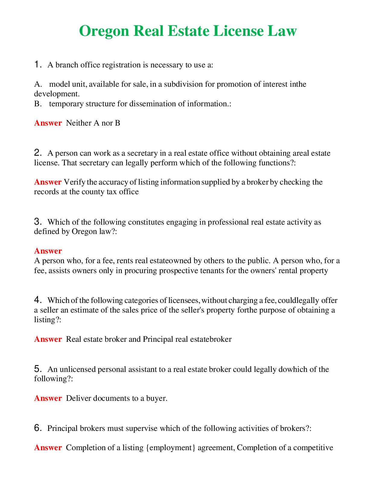 Preview image for Oregon Real Estate License Law Actual Questions and Verified Answers ( Included ) 100% Correct