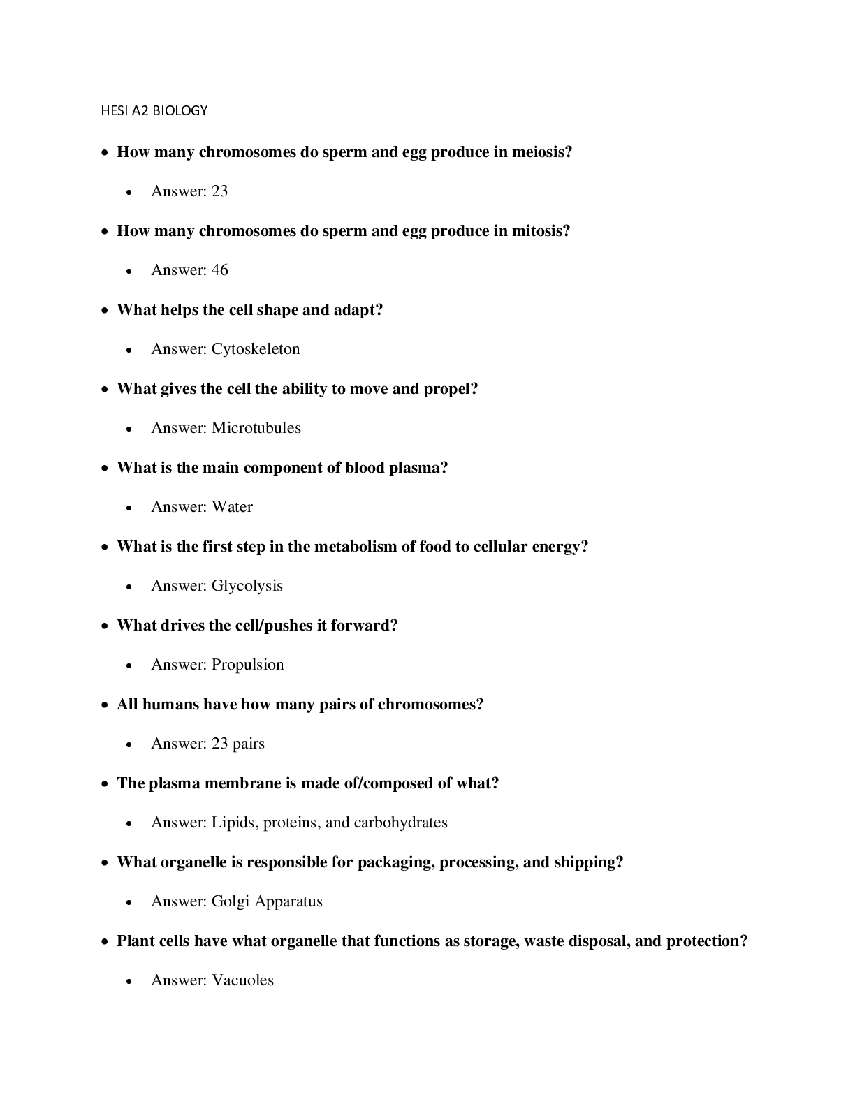 Preview image for HESI A2 BIOLOGY