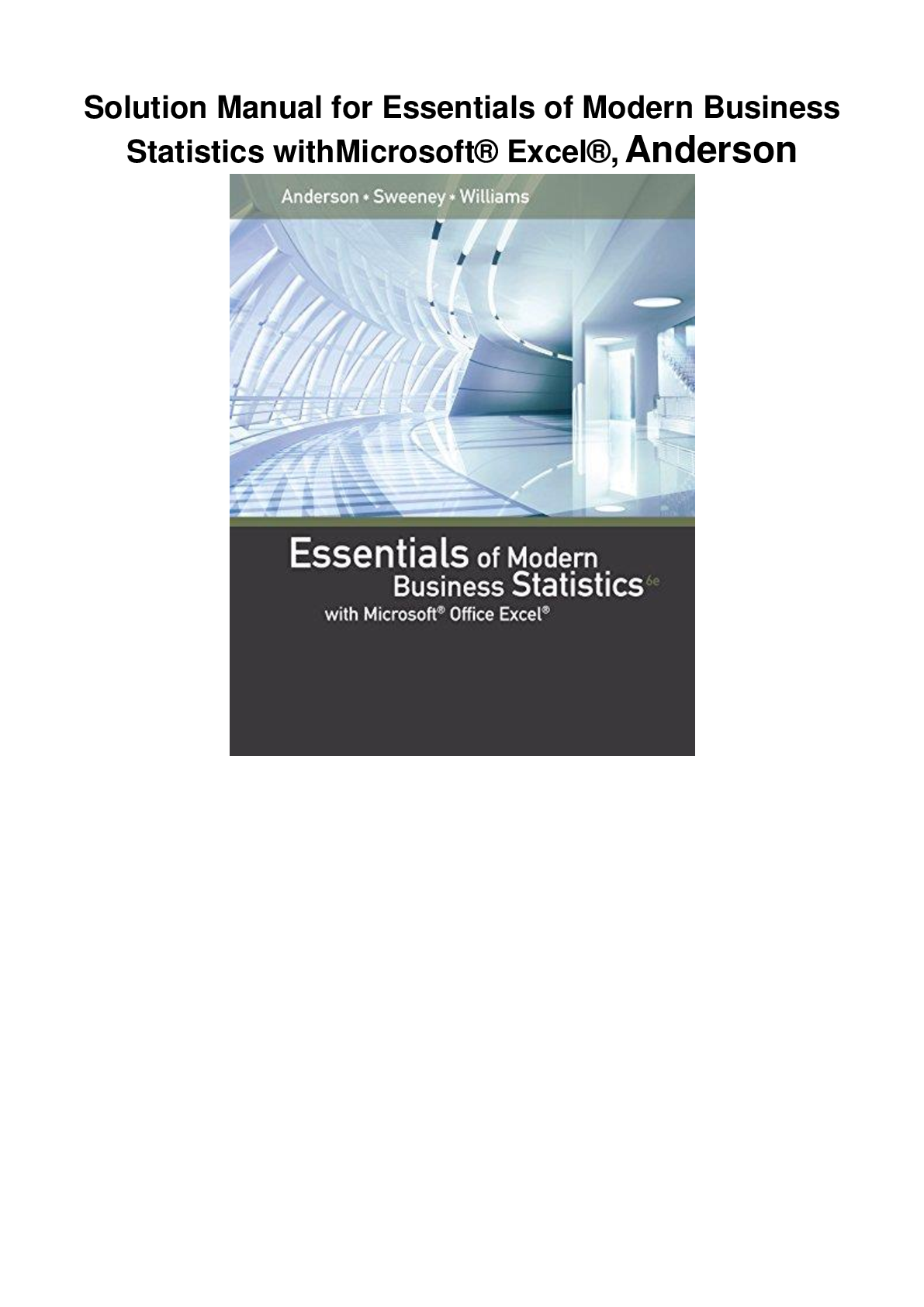 Preview of Solution Manual for Essentials of Modern Business  Statistics withMicrosoft® Excel®,Anderson