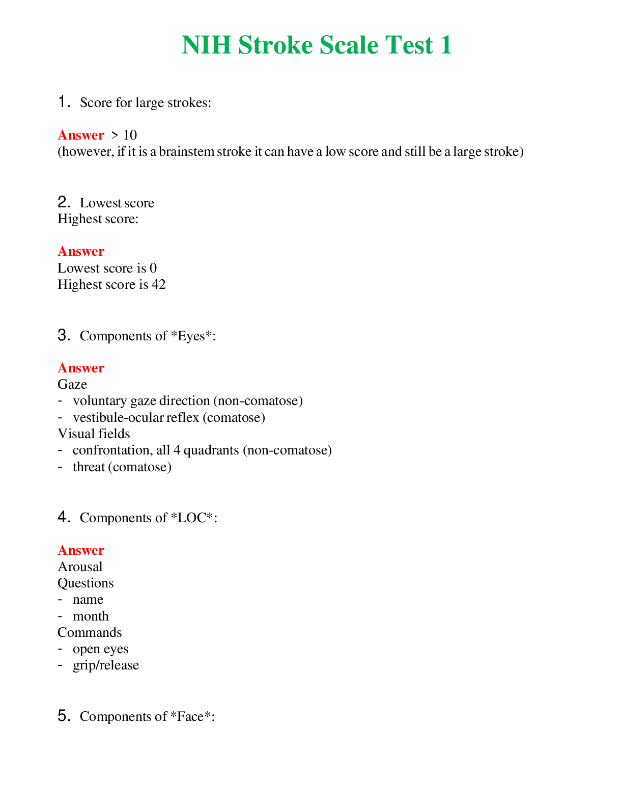 Preview image for NIH Stroke Scale Test 1 Actual Questions and Verified Answers ( Included ) 100% Correct