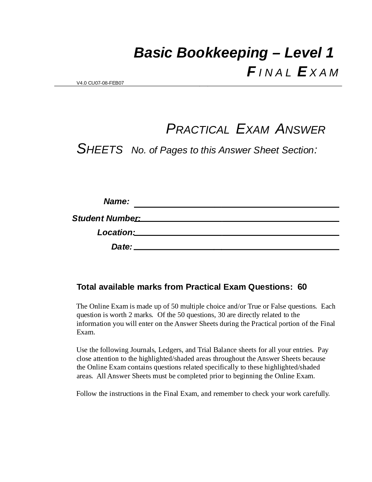 Preview image for BBK99E1 Practical Final Exam Answers Sheets! 100% CORRECT ANSWERS