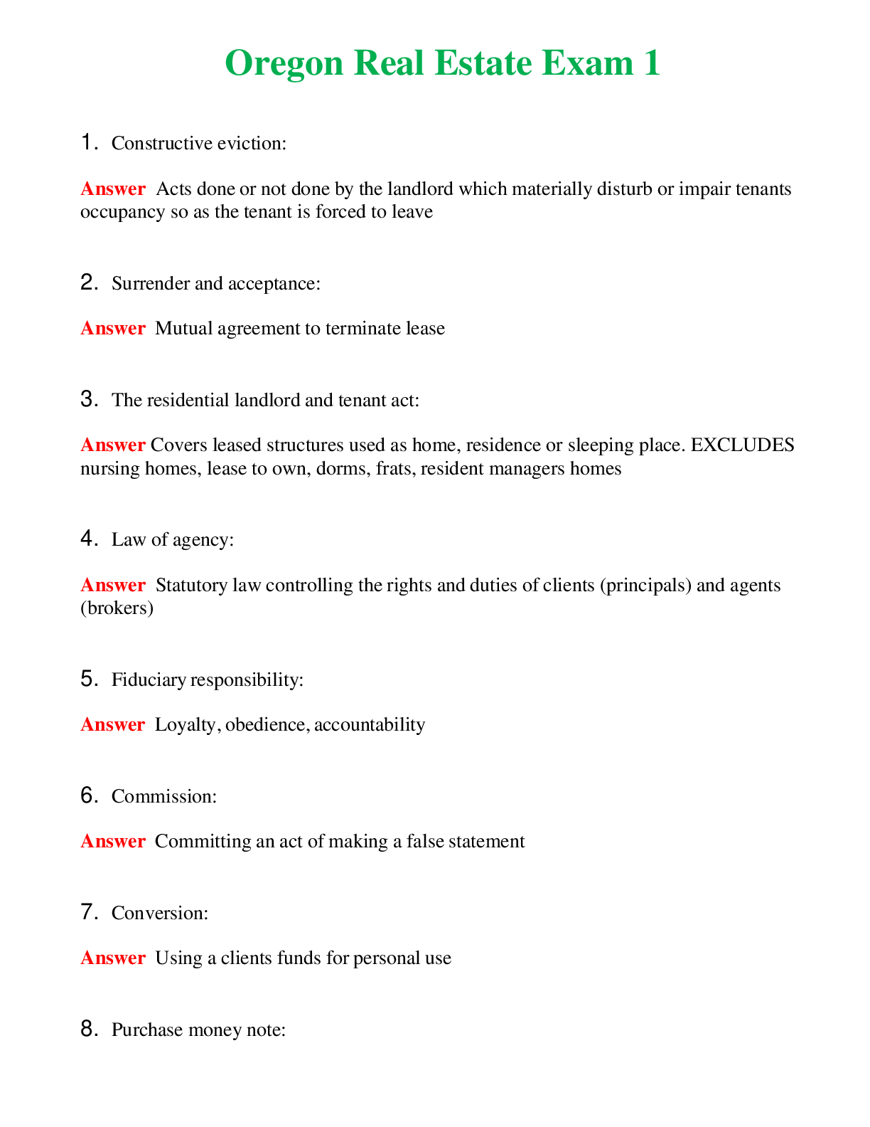 Preview image for Oregon Real Estate Exam 1 Actual Questions and Verified Answers ( Included ) 100% Correct