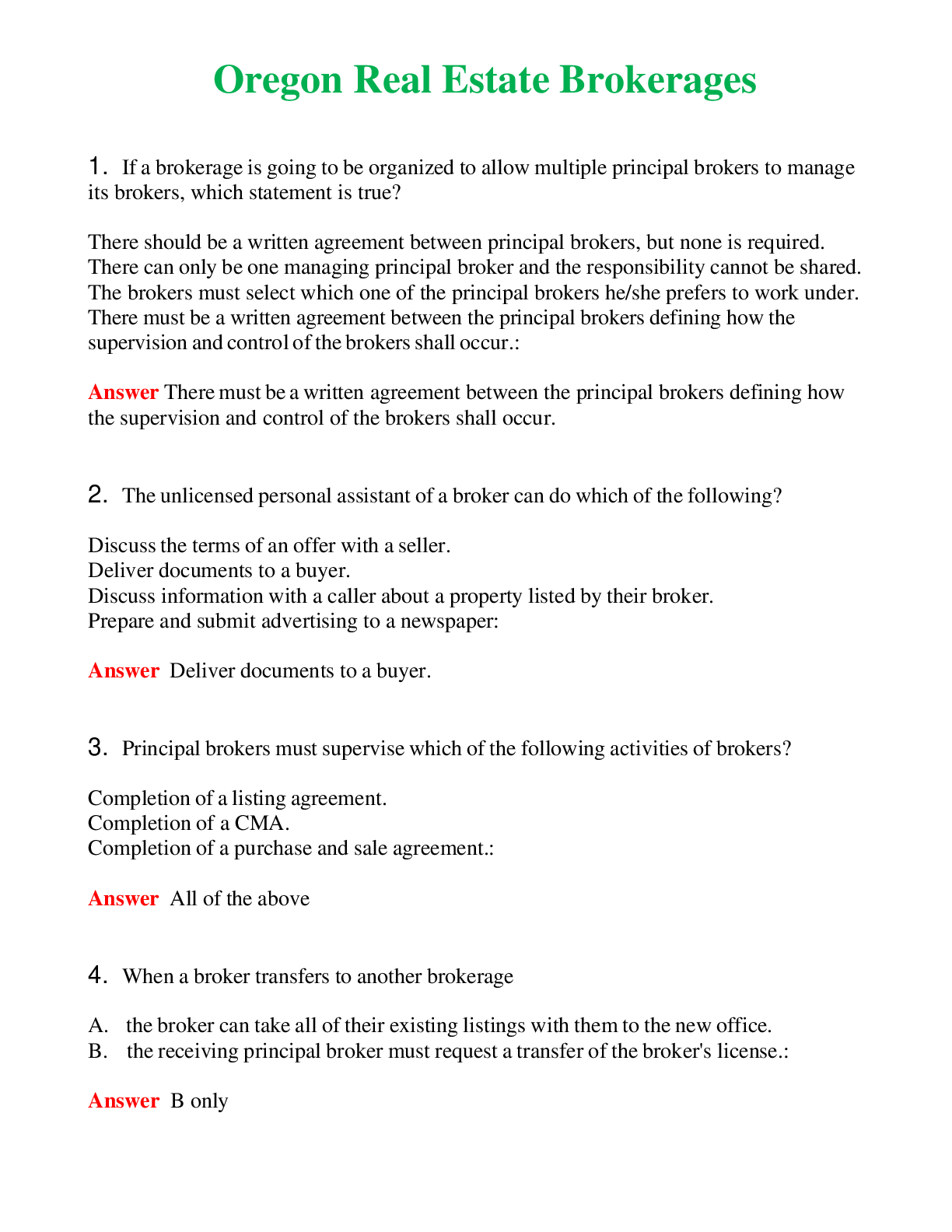 Preview image for Oregon Real Estate Brokerages Actual Questions and Verified Answers ( Included ) 100% Correct