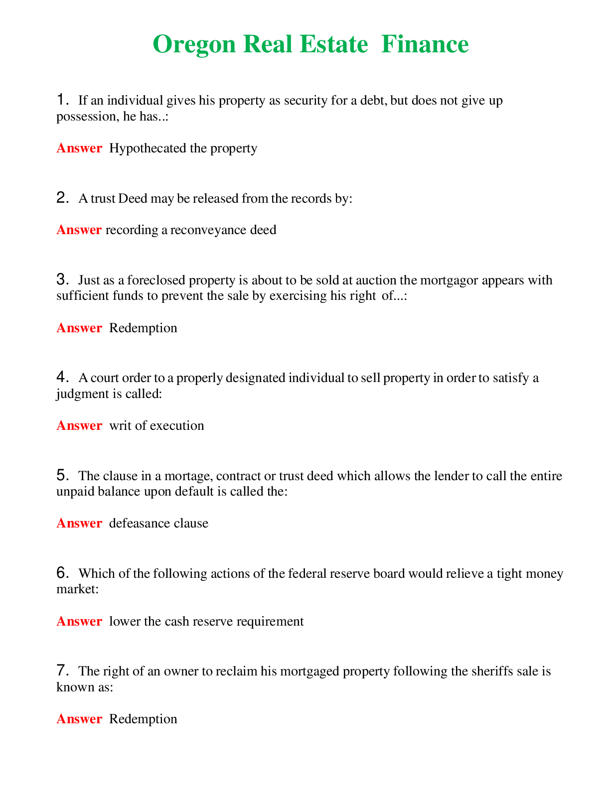 Preview image for Oregon Real Estate Finance Actual Questions and Verified Answers ( Included ) 100% Correct