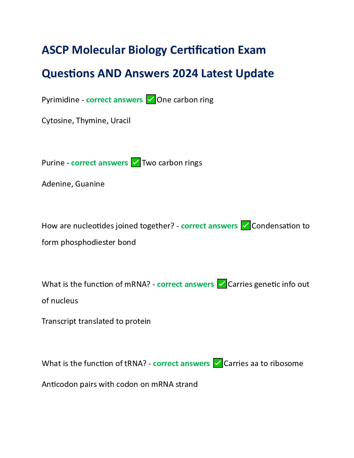Preview of ASCP Molecular Biology Certification Exam  Questions AND Answers 2024 Latest Update